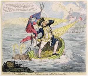 Una tempesta di grandine francese, o Nettuno perde di vista la flotta di Brest, pubblicato da Hannah Humphrey nel 1793