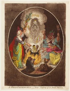 Una fantasmagoria - Scena - Evocare uno scheletro armato da James Gillray