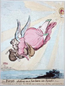Un angelo che scivola su un raggio di sole in Paradiso da James Gillray