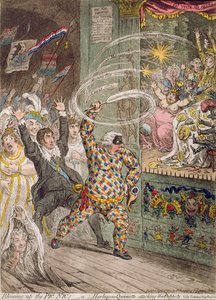 Esplosione del Pic Nic, o Arlecchino Quixotte che attacca i burattini, pubblicato da Hannah Humphrey nel 1802