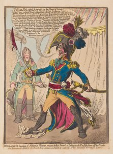 Bonaparte che sente della vittoria di Nelson giura sulla sua spada di estirpare gli inglesi dalla terra, pub. 1798