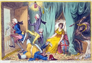 Britannia tra la morte e i dottori, pub. Hannah Humphrey, 20 maggio 1804 da James Gillray