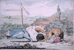 Cambiare posti, o Fox che fa uscire il tasso dal suo nido da James Gillray