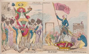 Francia Libertà, Britannia Schiavitù, pub. 1789 (incisione colorata a mano) da James Gillray