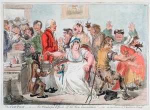 Cartone animato di Gillray sulla vaccinazione contro il vaiolo usando il siero del vaiolo bovino, 1802