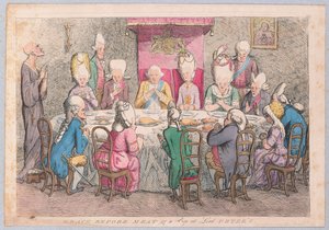 Grazie prima del pasto o uno sguardo a Lord Peters, pub. 1779 (incisione colorata a mano)