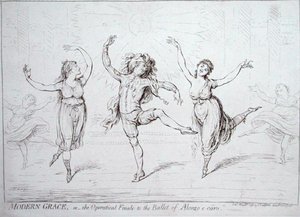 Grazia moderna, o il finale operistico del balletto di Alonzo e caro, pubblicato da Hannah Humphrey nel 1796 da James Gillray