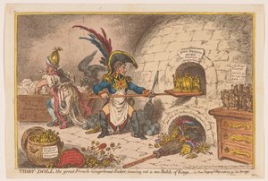 Napoleone cuoce una nuova porzione di re, 1806 (Tiddy-Doll, the great French-Gingerbread-Baker; drawing out a new Batch of Kings) da James Gillray