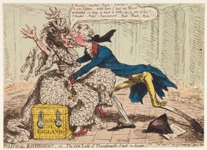 Ravishment politico, o la vecchia signora di Threadneedle Street in pericolo!, 1797 da James Gillray