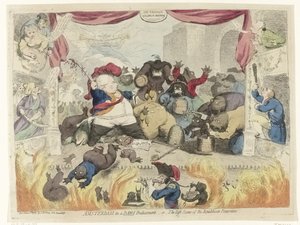 Caricatura del panico tra i patrioti dopo il ripristino dello statolder Guglielmo V, 1787 da James Gillray
