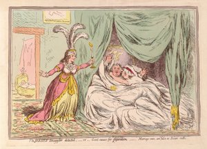 Il contrabbandiere di Jersey scoperto, o Buona causa per la separazione, i voti matrimoniali sono falsi come i giuramenti dei giocatori, pub. 1796 da James Gillray
