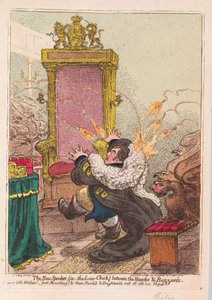 Il nuovo oratore, (cioè il pulcino della legge) tra falchi e poiane, pub. 1800 da James Gillray
