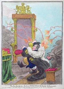 Il nuovo oratore (cioè il pulcino della legge) tra i falchi e le poiane, pubblicato da Hannah Humphrey nel 1800 da James Gillray