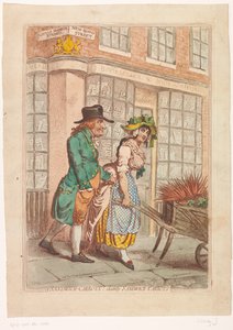 Donna con una carriola di carote davanti alla vetrina del libraio Robert Faulder a Londra da James Gillray