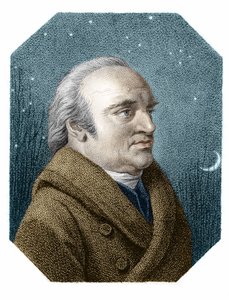 Ritratto di William Herschel (1738 - 1822) su uno sfondo di cielo stellato - da un