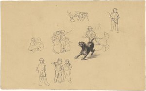 Cane che Abbaia e Studi per "Addestramento della Milizia" da James Goodwyn Clonney