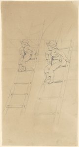 Studi di un ragazzo su una scala