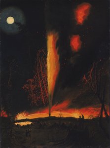 Pozzo petrolifero in fiamme di notte, vicino a Rouseville, Pennsylvania da James Hamilton