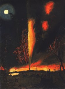 Pozzo petrolifero in fiamme di notte, vicino a Rouseville, Pennsylvania da James Hamilton