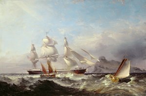 Un clipper al largo del faro di Mumbles, Swansea