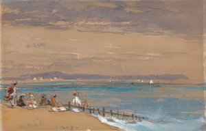 Scena di Spiaggia con Figure vicino a una Diga da James Holland