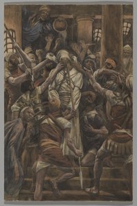 Maltrattamenti nella casa di Caifa, illustrazione da La vita di Nostro Signore Gesù Cristo, 1886-94