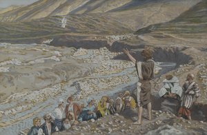 San Giovanni Battista vede Gesù da lontano, illustrazione da La vita di Nostro Signore Gesù Cristo da James Jacques Joseph Tissot