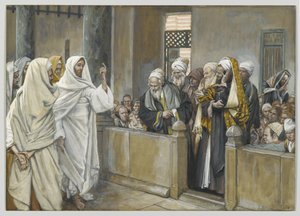 I sommi sacerdoti chiedono a Gesù con quale diritto agisce in questo modo, illustrazione da La vita di Nostro Signore Gesù Cristo, 1886-94 da James Jacques Joseph Tissot