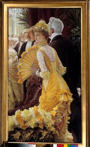 Vestito giallo: coppia elegante durante una serata sociale da James Jacques Joseph Tissot
