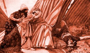 Giaele mostra a Barak Sisera morto da James Jacques Joseph after Tissot