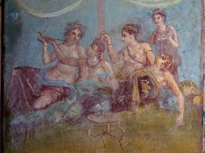Affresco di una classe superiore romana che gode della vita, scoperto a Pompei da James L Stanfield