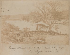 La lettura di un ultimatum ai capi Zulu sul lato Natal del Drift Lower Tugela, 11 dicembre 1878 da James Lloyd