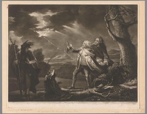 David Garrick come re Lear con il conte di Kent ed Edgar travestito da Tom in un paesaggio tempestoso