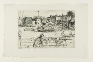 Black Lion Wharf, dalla Serie di Sedici Incisioni di Scene sul Tamigi (il "Set del Tamigi") da James Abbott McNeill Whistler
