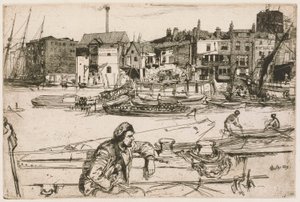 Black Lion Wharf, dalla serie Il Tamigi (Una serie di sedici incisioni di scene sul Tamigi e altri soggetti) da James Abbott McNeill Whistler