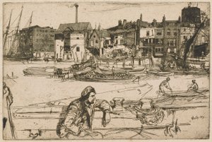 Black Lion Wharf, dalla serie del Tamigi (Una Serie di Sedici Incisioni di Scene sul Tamigi e Altri Soggetti) da James Abbott McNeill Whistler