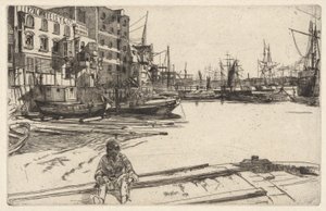 Eagle Wharf (Tyzac, Whiteley & Co.), dalla serie Thames Set (Una serie di sedici incisioni di scene sul Tamigi e altri soggetti) da James Abbott McNeill Whistler