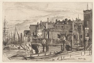 Polizia del Tamigi (Wapping Wharf), dalla serie del Tamigi (Una serie di sedici incisioni di scene sul Tamigi e altri soggetti) da James Abbott McNeill Whistler