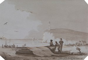 Scena Costiera con Figure, Barche, Faro, ecc.