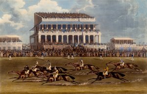 La tribuna principale alle corse di Epsom, stampa realizzata da Charles Hunt, 1836 da James Pollard