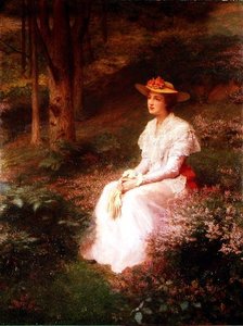 Elegante signora seduta nel bosco da James R. Lee