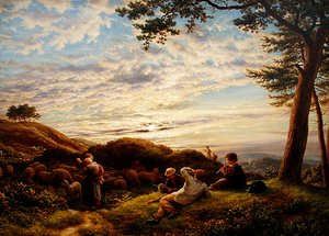Ragazzi pastori che curano il loro gregge al tramonto da James Thomas Linnell