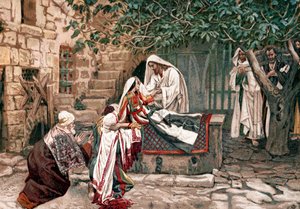 Cristo risuscita la figlia di Giairo, governatore della sinagoga, dai morti da James Tissot