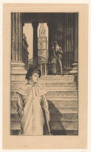 Giovane donna scende le scale della National Gallery di Londra da James Tissot