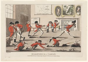 Qualificarsi per una campagna, pub. 1777 (incisione colorata a mano) da James Verney