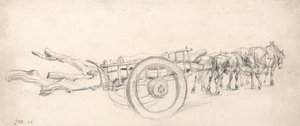 Un carro di legno carico di tronchi d