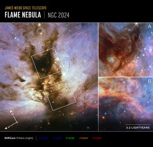 Nebulosa della Fiamma: osservazioni di Hubble e Webb (immagine Compass) da James Webb Space Telescope (NASA)