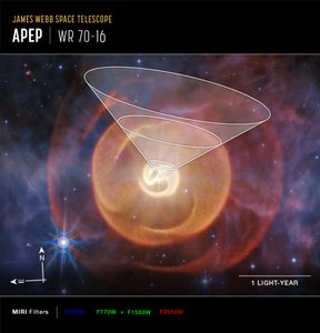 Wolf-Rayet Apep (immagine MIRI Compass) da James Webb Space Telescope (NASA)