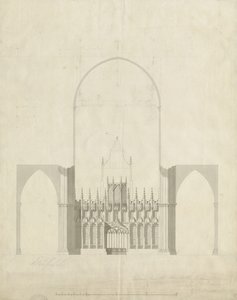 Interno della cattedrale di Lichfield - Ingresso dal coro alla navata: disegno e lavaggio, nd [c 1780] da James Wyatt