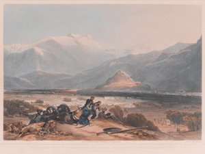 Veduta di Bala Hissai e della città di Kabul, con i cantoni britannici dalla collina di Ba Marco da James after Rattray